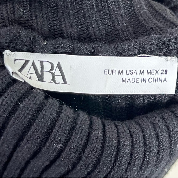 Zara Women’s Black Ribbed Knit Arm Warmer Turtleneck Size Medium Bubble Sleeve - Picture 12 of 13